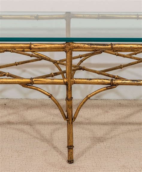 mid century chippendale faux bamboo gilded metal table bracket stretcher|Metal Faux Bamboo Table .